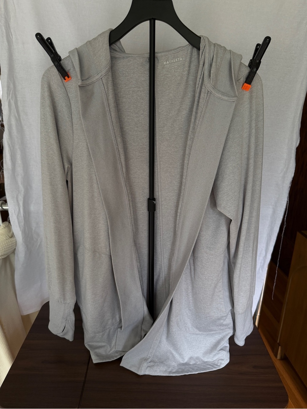 Athleta Heather Gray Hooded Open-Front Cardigan